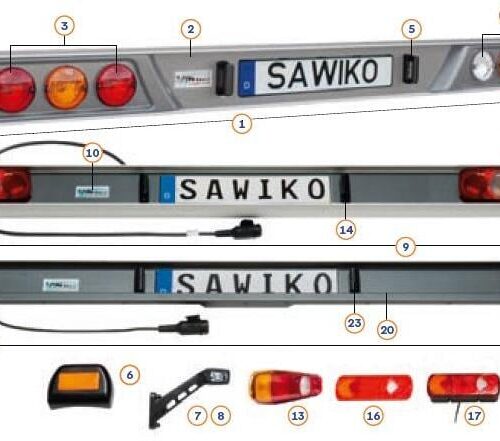 Begrenzungsleuchte inkl. Halter lang - Sawiko Ersatzteil Nr. 1629263 - für Leuchtenträger