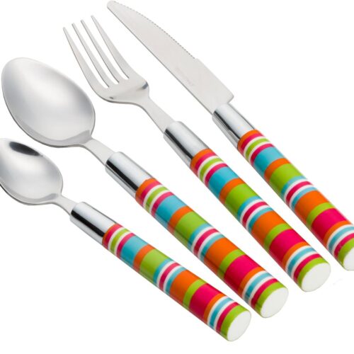 Flamefield Besteck-Set, 16-teilig, bunte Besteckstreifen