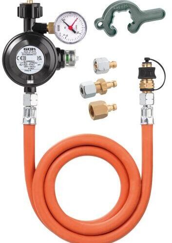 GOK Gasregler-Schlauchleitung Set mit Manometer, 1,5kg/h, 50mbar