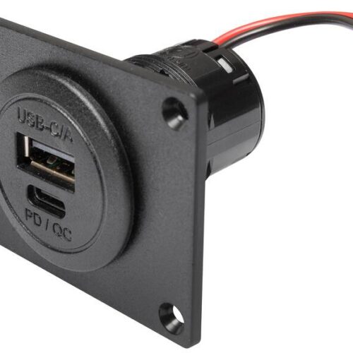 Pro Car Power USB-C/-A Doppelsteckdose PD/QC, mit Rahmen, 12-24 V, schwarz