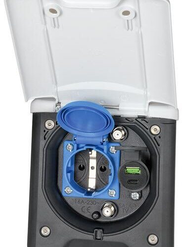 FAWO Universal-Vorzeltsteckdose 12/230V, USB-A/C, 2xSAT/TV, weiß