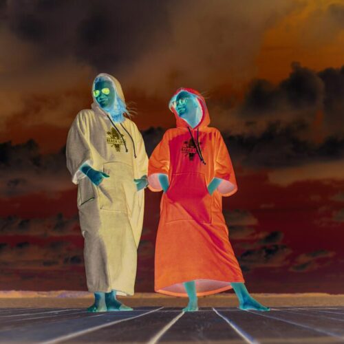 Premium Poncho Beach Love, grau, XL-XXL