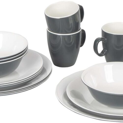 Bo-Camp Geschirrset, 16-teilig, Melamin, grau