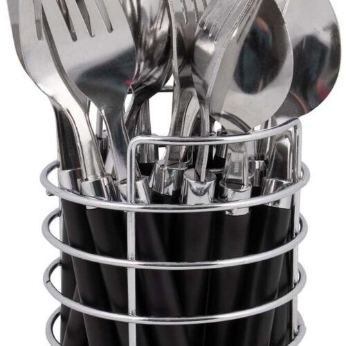 Bo-Camp Besteckset im Korb, 24-teilig, schwarz