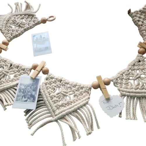 Knotenliebe Makramee Foto-Wimpelkette, Natur, 92cm