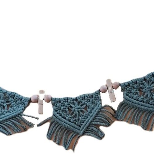 Knotenliebe Makramee Foto-Wimpelkette, Jadegrün, 92cm