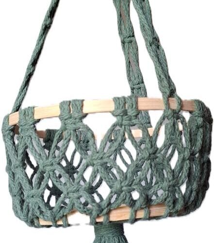 Knotenliebe Makramee Obstkorb-Trichter, 50cm, Jadegrün