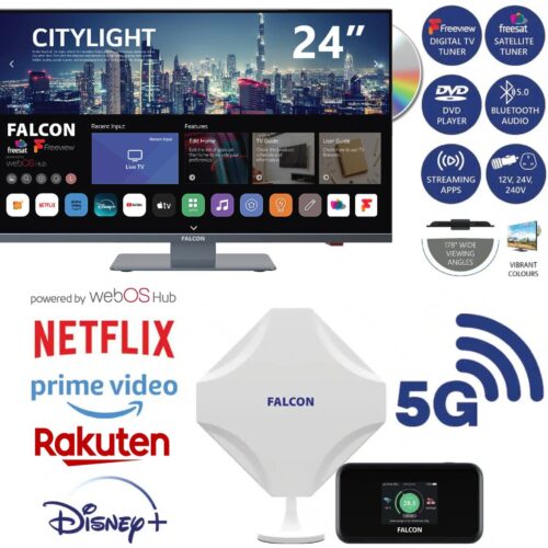 Falcon WebOS SMART Camping TV 24 und mobile Wifi LTE 1800Mbit Antenne & Router