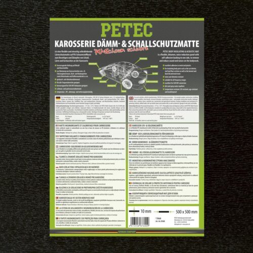 Petec Karosserie-Dämm-& Schallschutzmatte, PU-Schaum, 50x50cm, schwarz