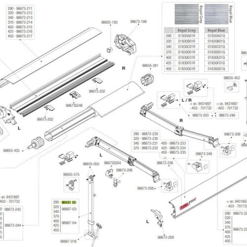 Stützfuss links für Markisenlänge 260-290cm - Fiamma Ersatzteil-Nr. 98667-02- für F80s