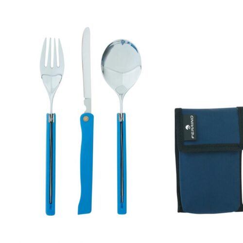 Ferrino Reisebesteck, faltbar, Edelstahl, blau