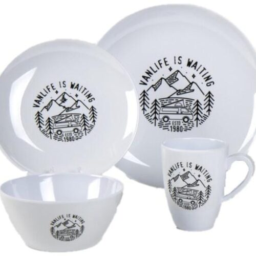 Camp4 Van Life Geschirrset, 16-teilig, weiß