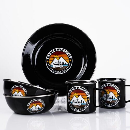 Life is a Journey Geschirrset, Emaille, schwarz, 6-teilig