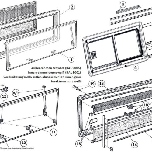 Dometic Ersatzscheibe mit Klick-Klack Aussteller für S4/S5-Ausstellfenster, 1100x700mm