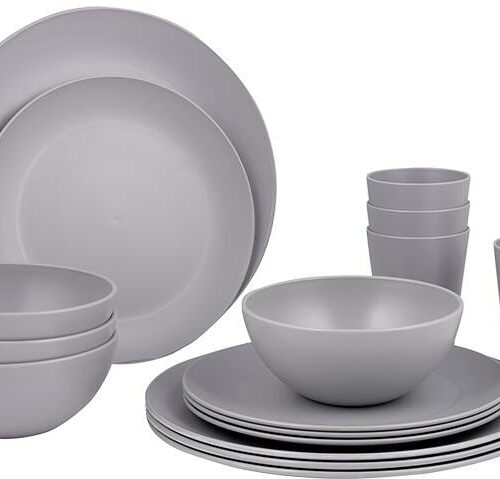 Bo-Camp Renew Kunststoff-Geschirrset, 16-teilig, grau