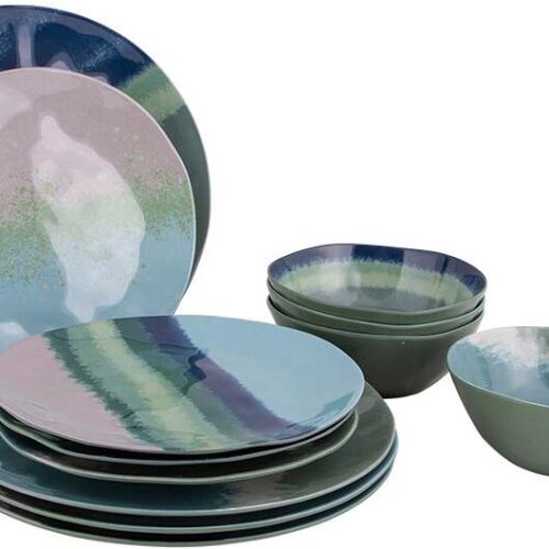 Bo-Camp Halo Melamin-Geschirrset, 12-teilig, blau/grün