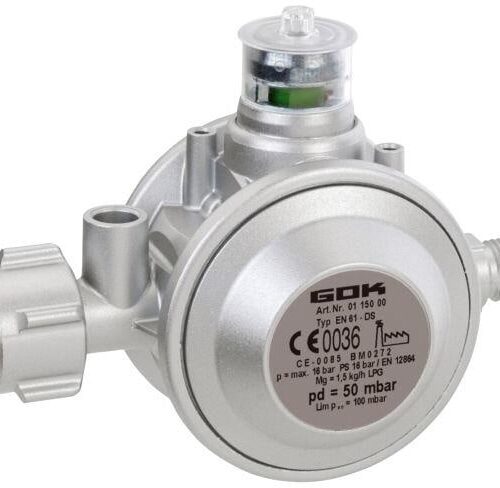 GOK Gasregler EN61-DS (KLF x G1/4LH-KN UEDS), 1,5kg/h, 50mbar, gerade