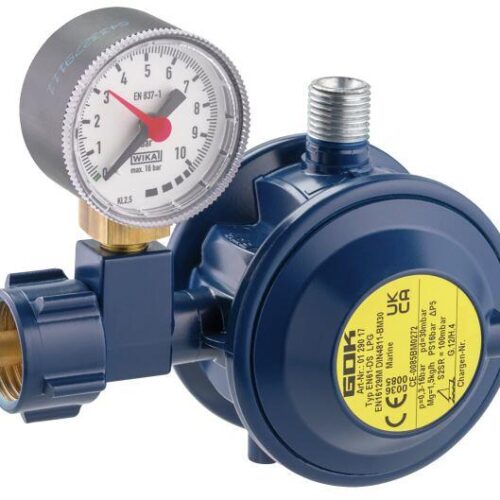 GOK Gasregler EN61-DS (KLF x G1/4LH-KN-90G UEDS Man. Marine), 1,5kg/h, 30mbar