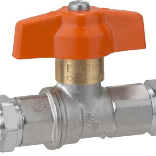 GOK Kugelhahn Gas PS5-20bar / Oel PS16bar, bds. RVS8, Messing vernickelt