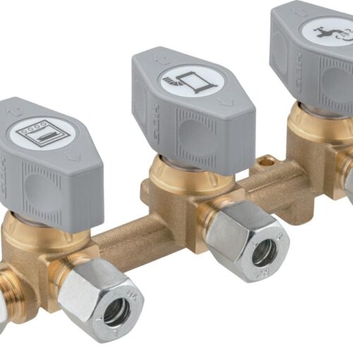 GOK Verteilerblock DSV-AB3, PS16bar, mit 3 Ausgängen RVS8, Messing