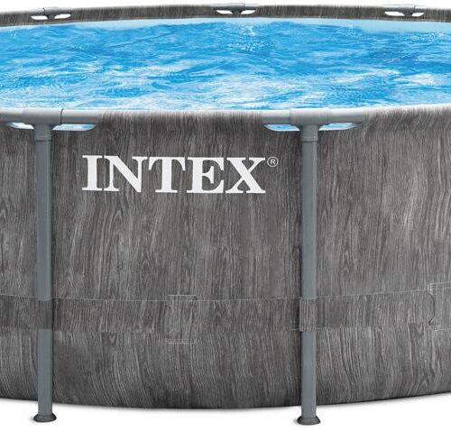 Intex Prism Frame Greywood Pool-Komplettset, rund, inkl. Filterpumpe, grau, 549x122cm