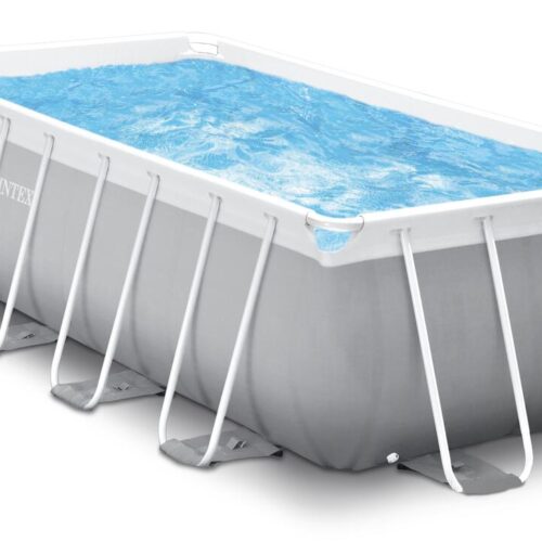 Intex Prism Frame Pool Set, rechteckig, hellgrau, inkl. Filterpumpe, 400x200x122cm