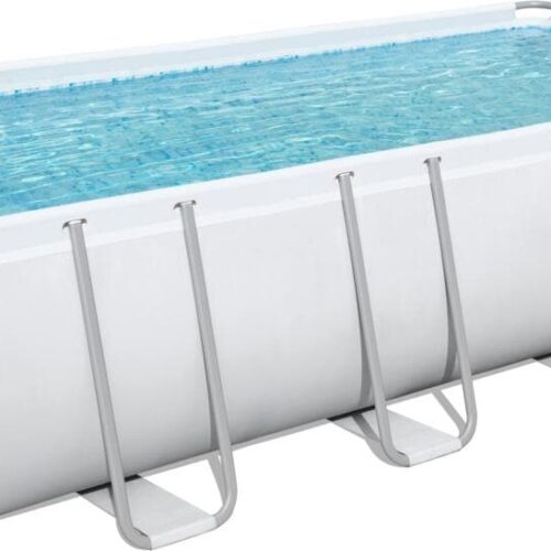 Bestway Power Steel Frame Pool Komplett-Set, rechteckig, inkl. Sandfilterpumpe, hellgrau, 549x274x122cm