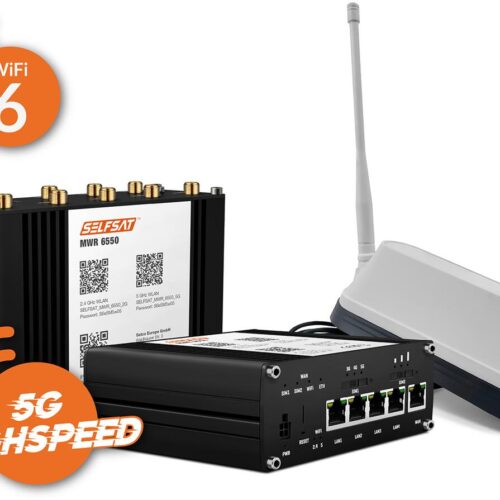 SELFSAT MWR 6550 5G Cat 20 WiFi 6 WLAN Router, bis 3,4 Gbps, inkl. SHARK 5G Antenne, weiß