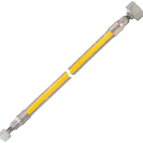 GOK Metallwellschlauch MWS, G1/4LH-ÜM x IG Rp1/2, 1000mm, gelb