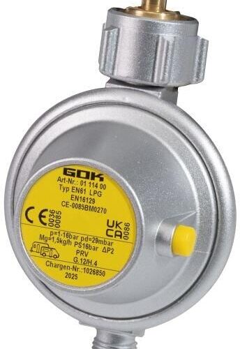 GOK Gasregler EN61, 29mbar, 1,5kg/h, KLF x G1/4LH-KN PRV SV