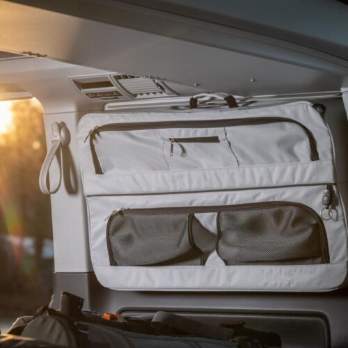 Campergang Packtasche/Fenstertaschen Set VW T5/T6/T6.1 für California Beach/Coast/Ocean, hellgrau