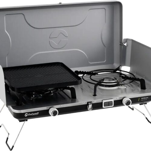 Outwell Merapi Pro Duo Gaskocher, 6000W, mit Grillplatte, silber/schwarz