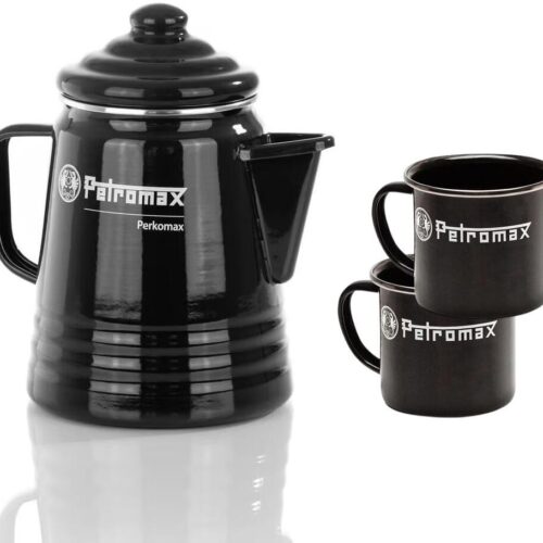 Petromax Perkomax Perkolator + 2 Becher, Emaille, schwarz - Camping Wagner Edition