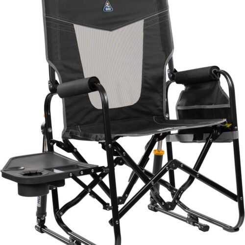 GCI Outdoor Stowaway Rocker Faltstuhl mit Seitentisch, dark charcoal