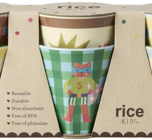 Rice Print Kinder Becher, Melamin, 160ml, Grüner Heldenprint, 6er Pack