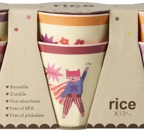 Rice Print Kinder Becher, Melamin, 160ml, Pinker Heldenprint, 6er Pack