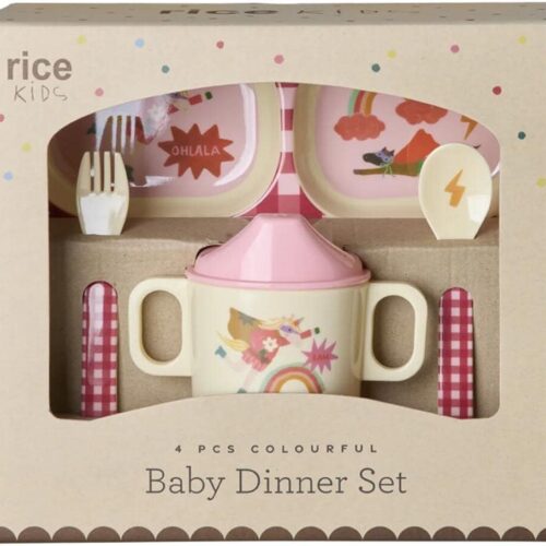 Rice Melamin Baby Dinner Set, Pink Hero Print, 4 Teile