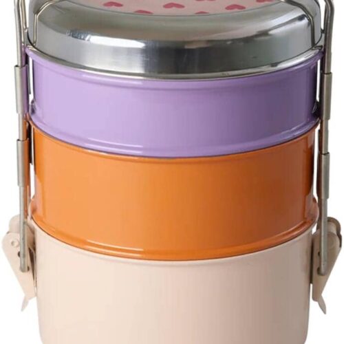 Rice 3-Schicht Edelstahl Brotdose, rund, Herzaufdruck