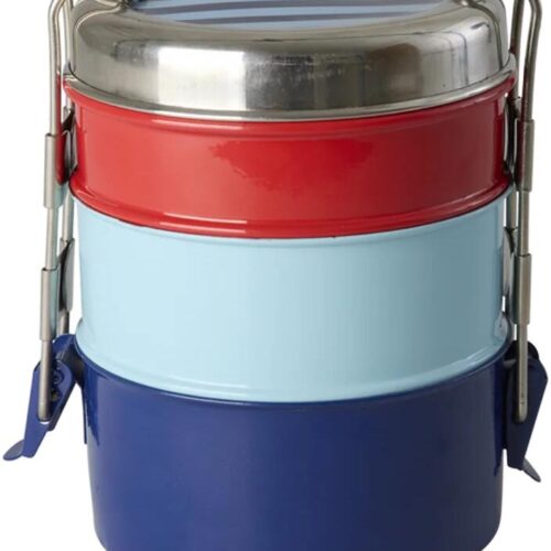 Rice 3-Schicht Edelstahl Brotdose, rund, Streifenaufdruck