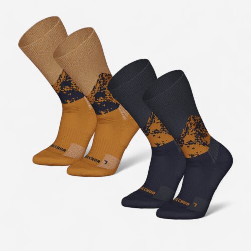 Wandersocken warm halbhoch Winterwandern - SH500 2 Paar blau/braun