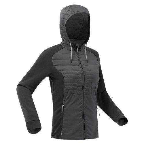 Sweatjacke mit Kapuze Damen Winterwandern - NH500 Hybrid schwarz