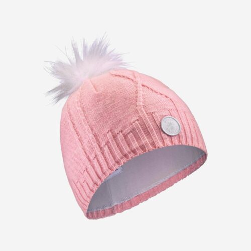 Skimütze Kinder Wolle Zopfmuster warm - Fur rosa