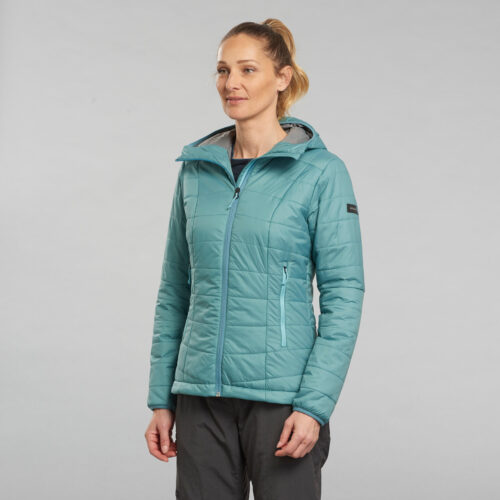 Wattierte Jacke Damen Kapuze Trekking - MT100 blau