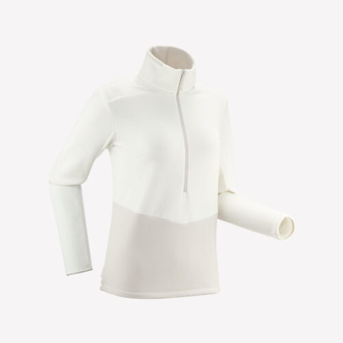 Fleecejacke Damen Brustreißverschluss Taschen Wandern - MH500 weiß