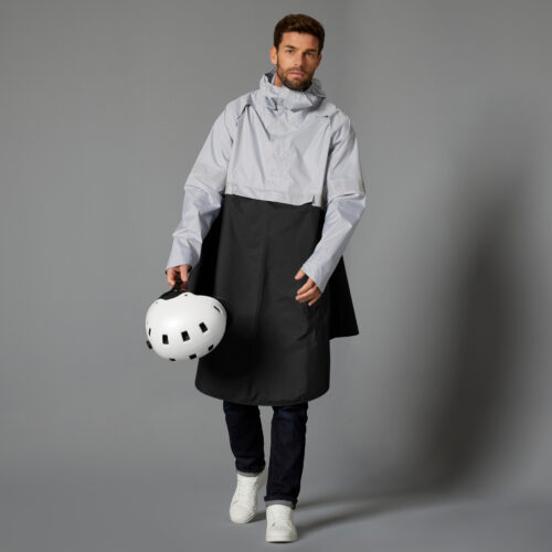 Fahrrad Regenponcho City 540 Sichtbarkeit bei Nacht schwarz/grau