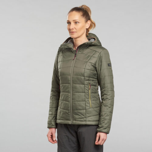Wattierte Jacke Damen Kapuze Trekking - MT100 khaki