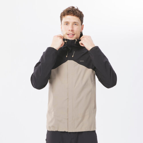 Regenjacke Herren wasserdicht leicht Wandern - MH100 beige/schwarz