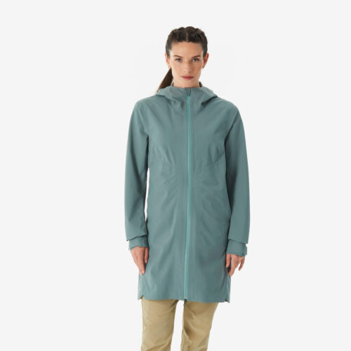 Wanderjacke Damen wasserdicht leicht lang Wandern - MH100 grün