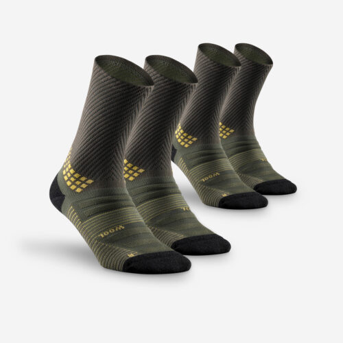 Wandersocken Damen/Herren hoch Wolle 2er-Pack - Hike 900 grün