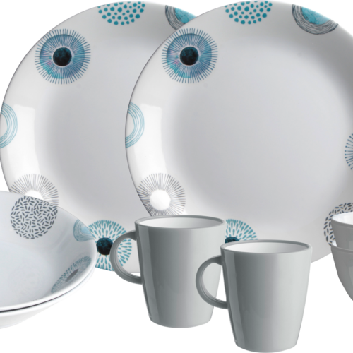 Brunner Tete-a-Tete Geschirr-Set 8-tlg. deep sea für 2 Personen - Kunststoff und Melamin Geschirr-Sets